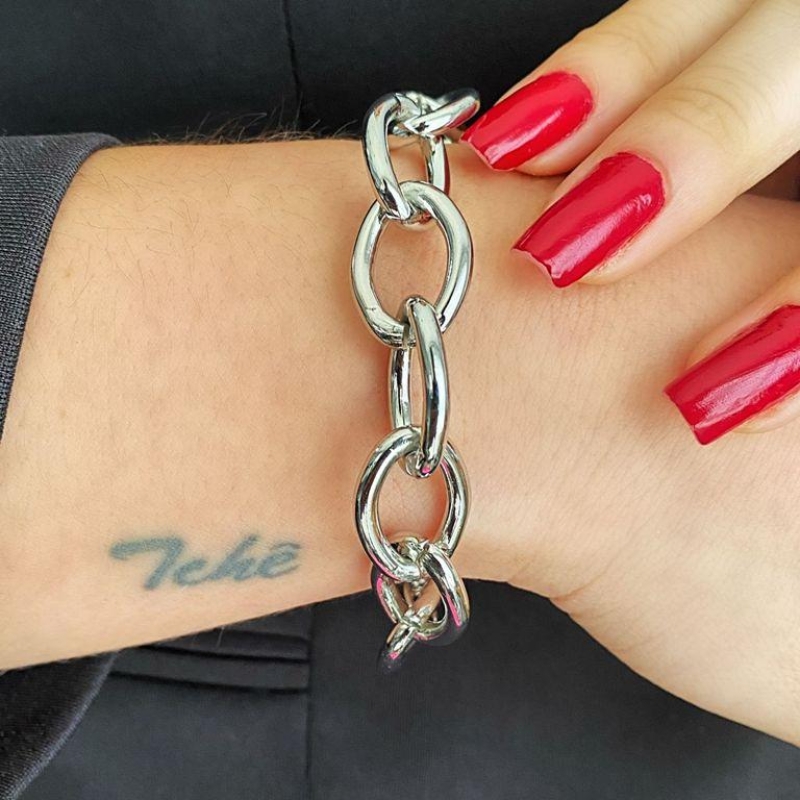 Pulseira corrente grossa oval prata