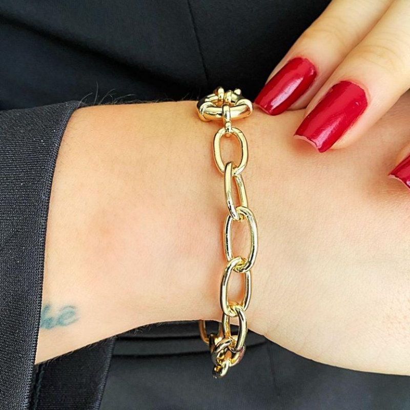 Pulseira corrente oval pequena amarela