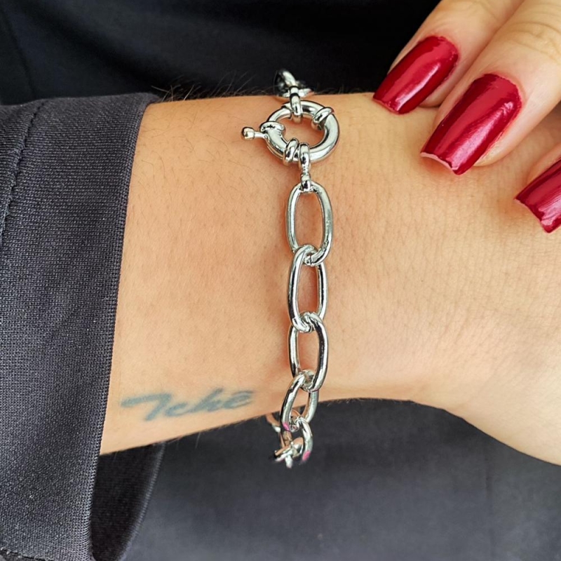 Pulseira Corrente oval pequena prata