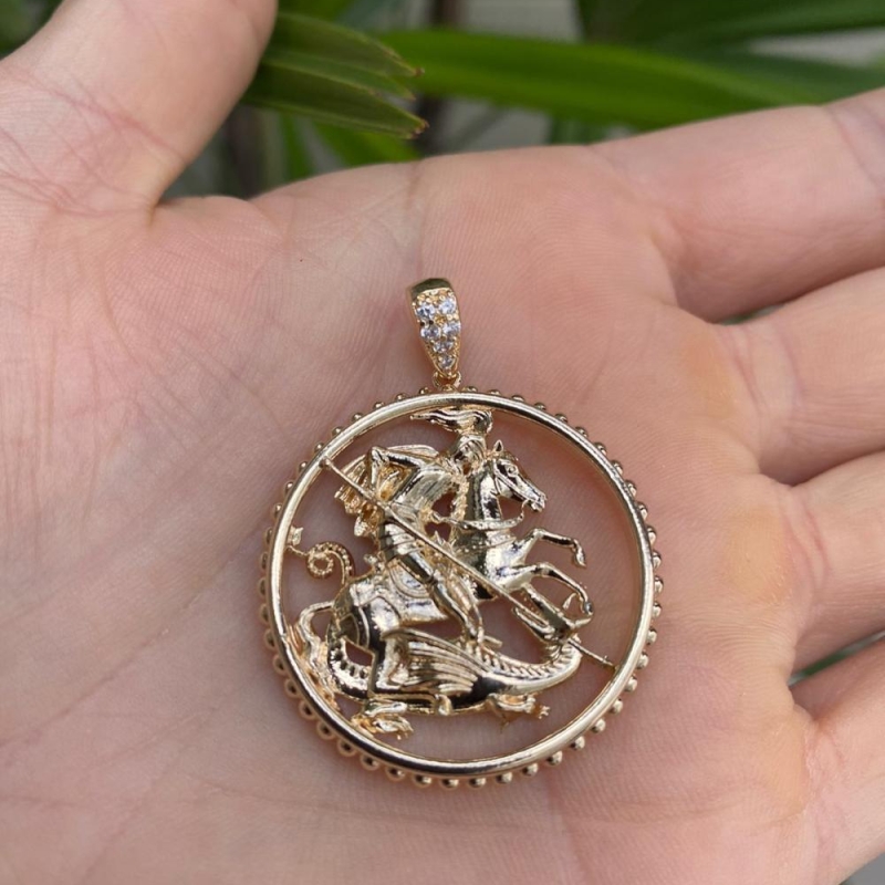 Pingente Medalha São Jorge Cravejado