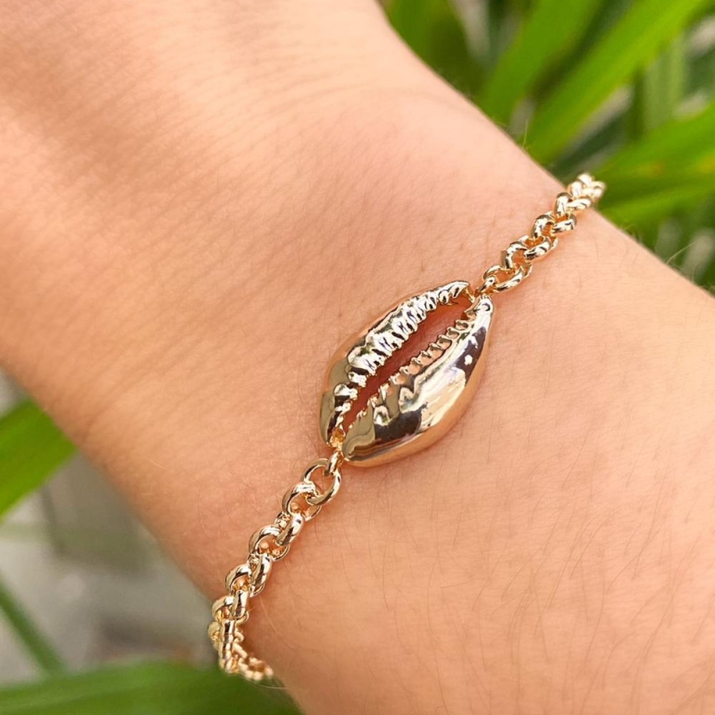 Pulseira Elos Finos com Pingente Búzio