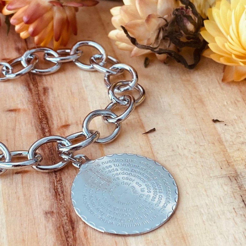 Pulseira Elos Com Medalhão Amém Banho Prata