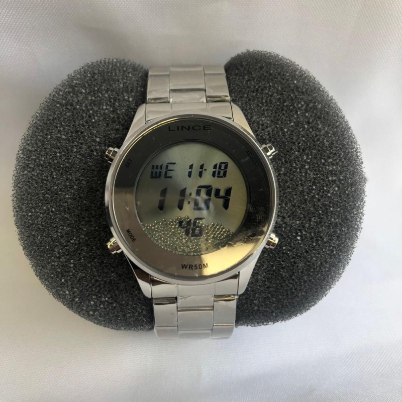 Relógio Lince Quartz Digital Dourado com Fundo Prata