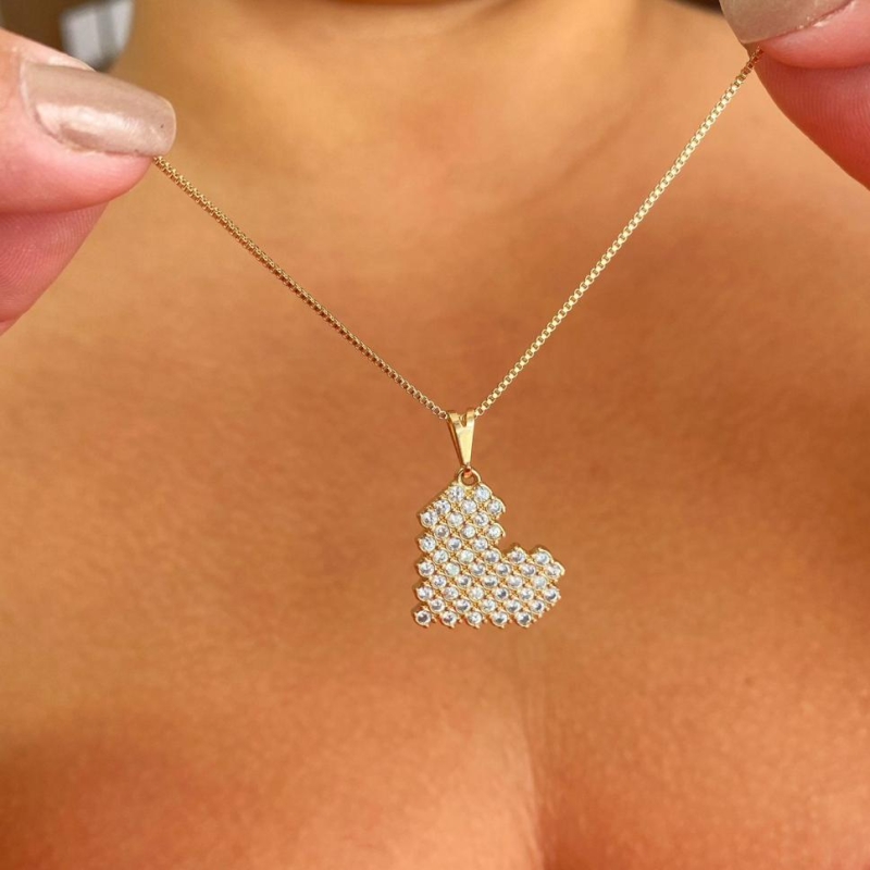 Colar veneziana 45cm pingente coração lateral pixel