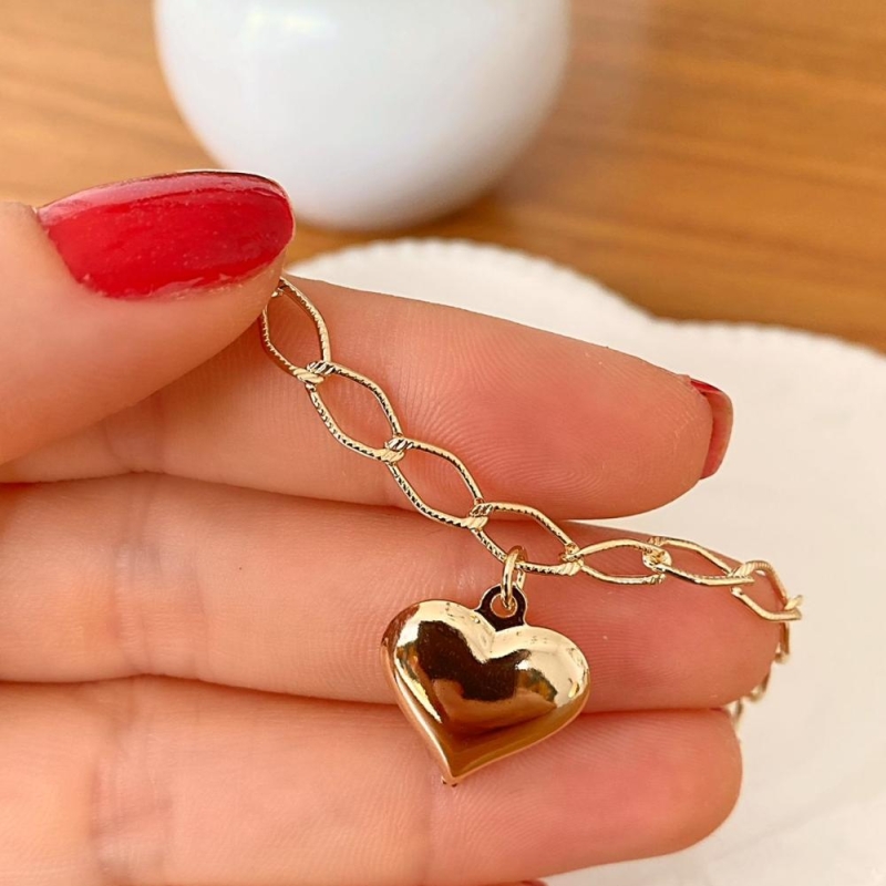 Pulseira Com Pingente De Coração Liso