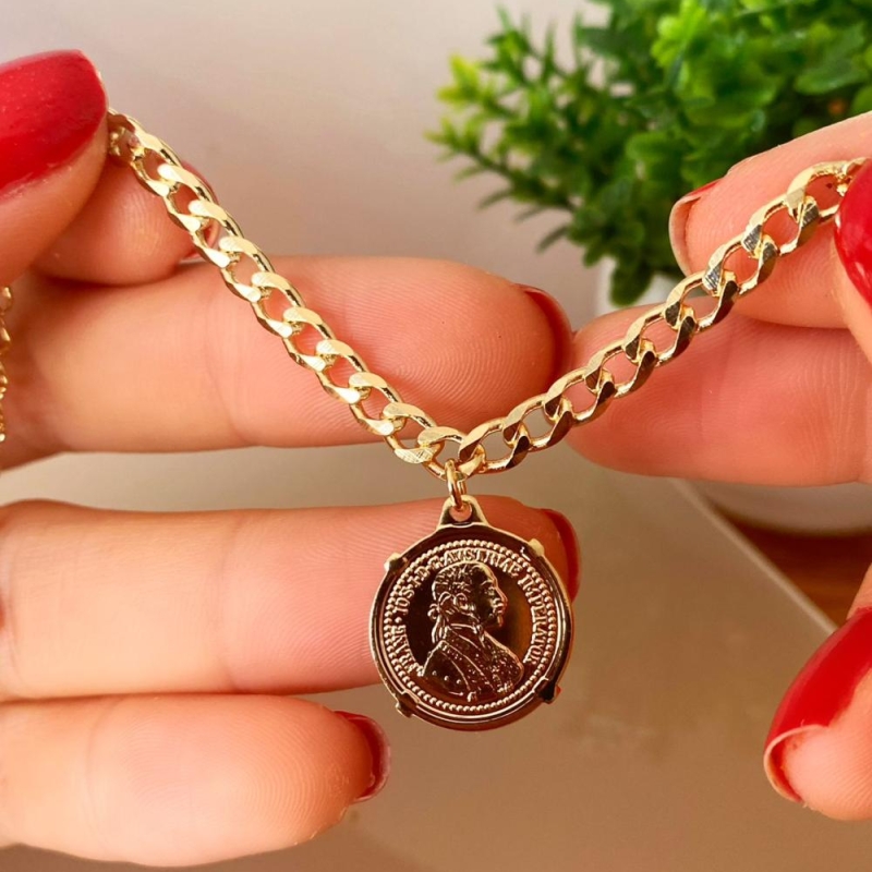 Pulseira grume de medalha moeda