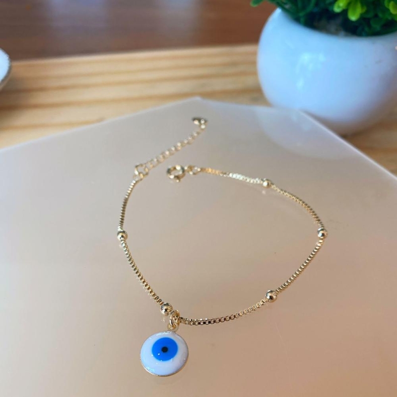 Pulseira bolinha com olho grego