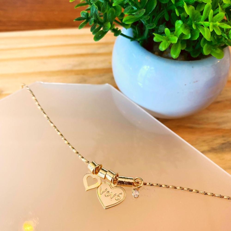 Pulseira coração vovó fio diamantado