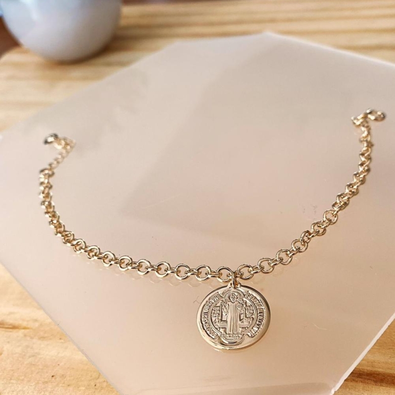 Pulseira elo portugues medalha sao bento