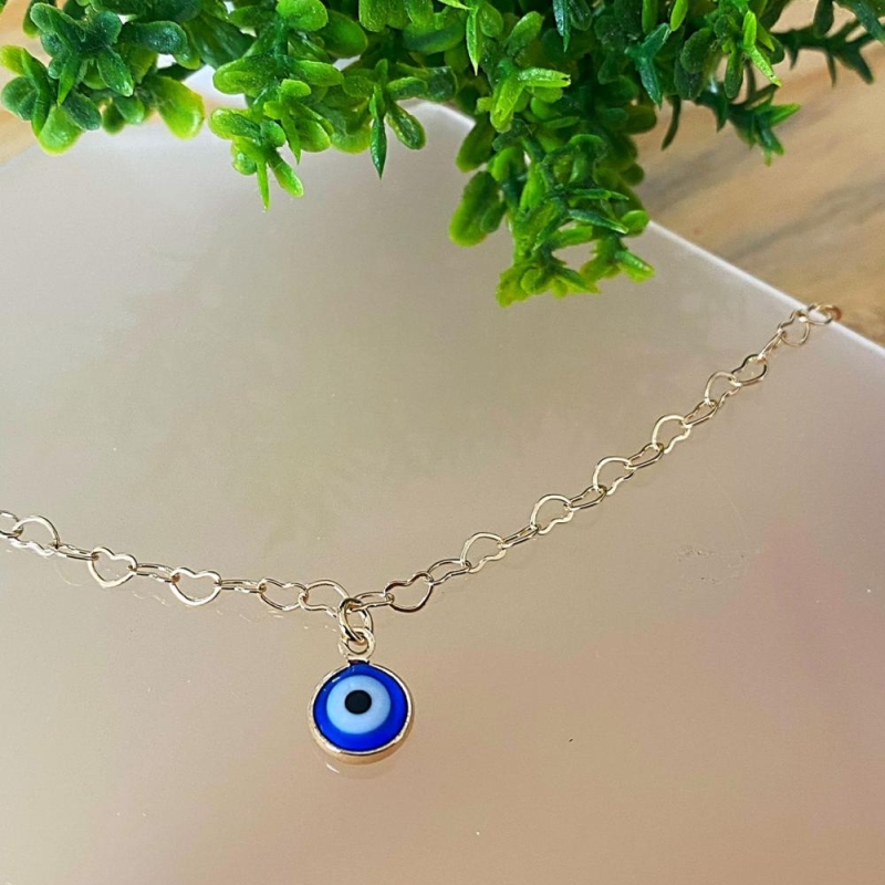 Pulseira malha coração com 1 olho grego