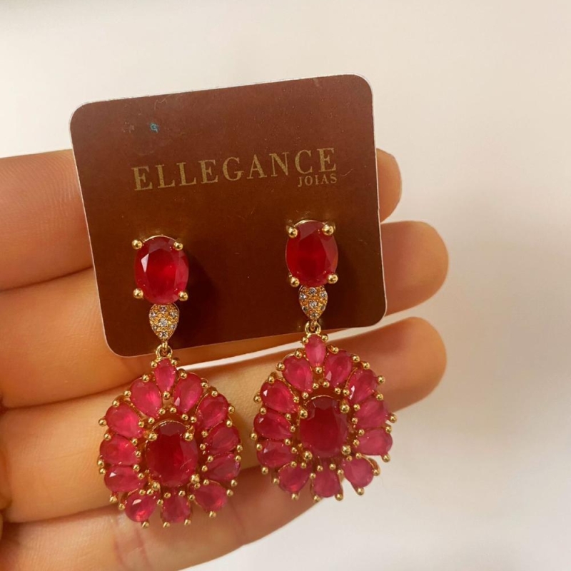 Brinco luxo cristal rosa