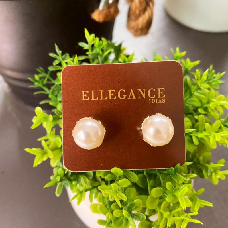 Brinco perola fixa grande com base