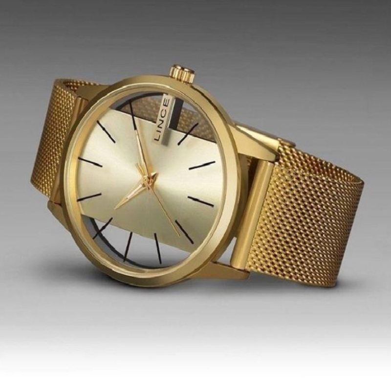 Relogio dourado lince transparente