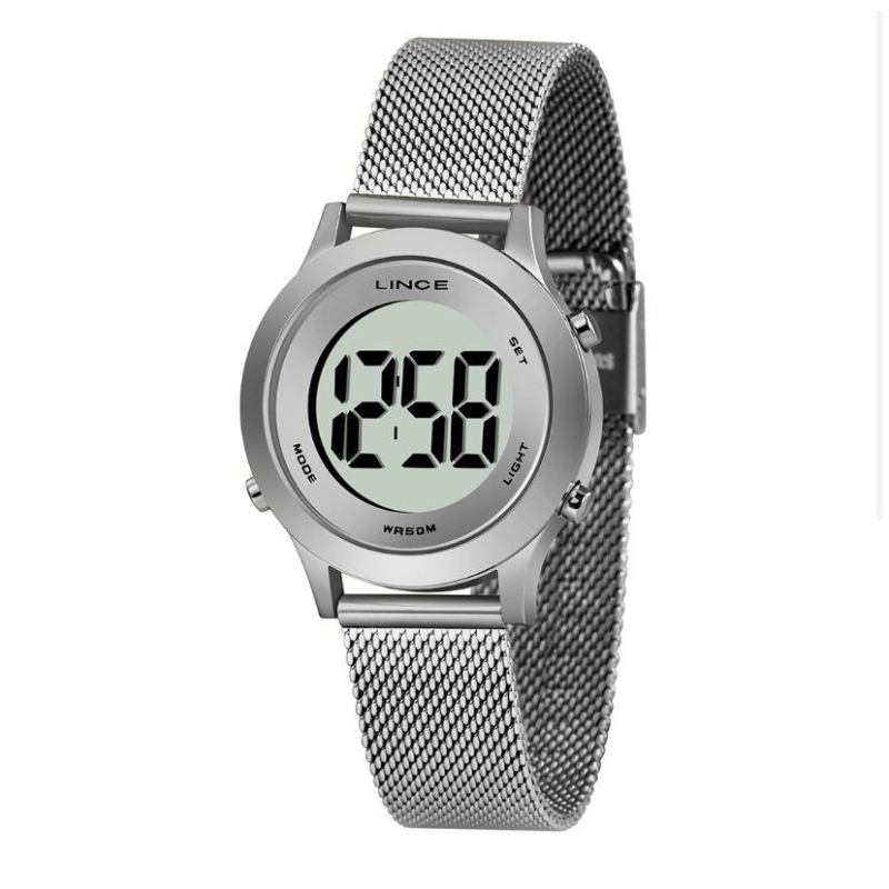 Relogio redondo prata digital