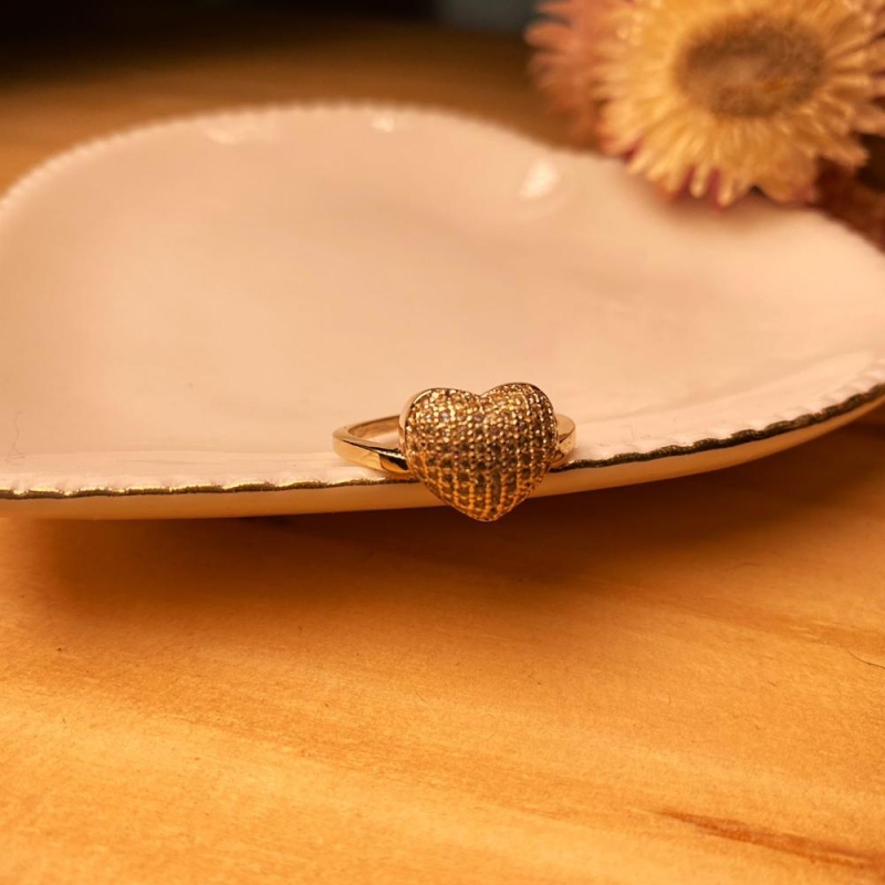 Anel coração pave