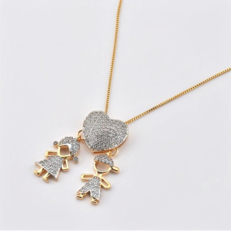 Colar coração com 2 filhos menina