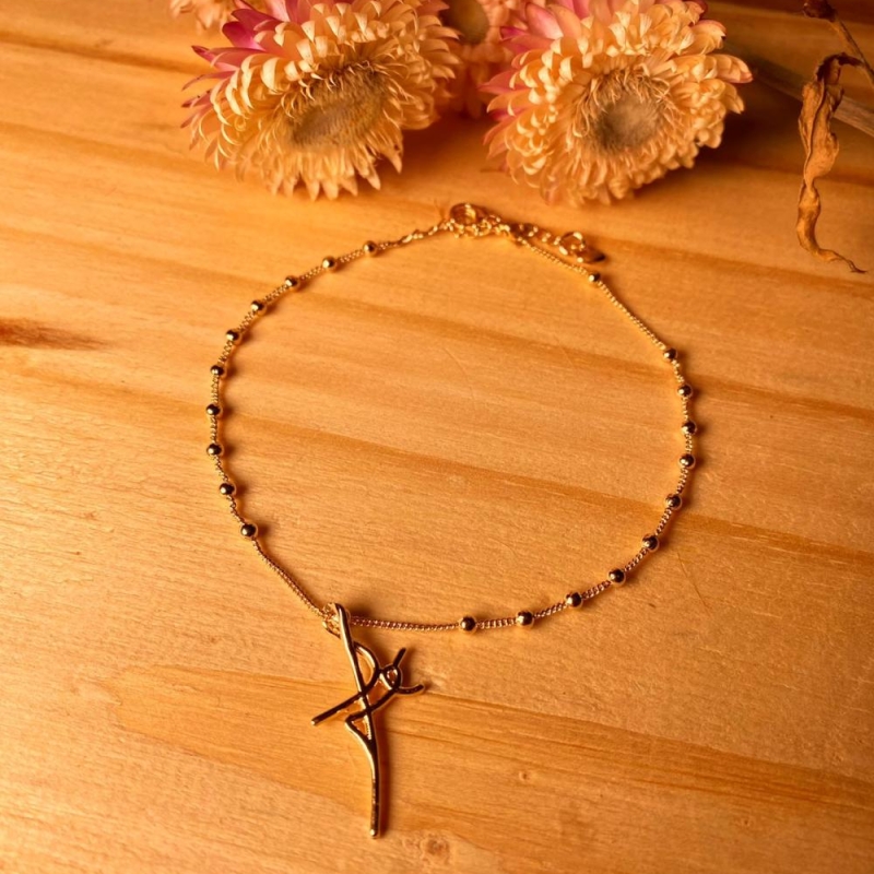 Pulseira bolinhas com pingente Fé