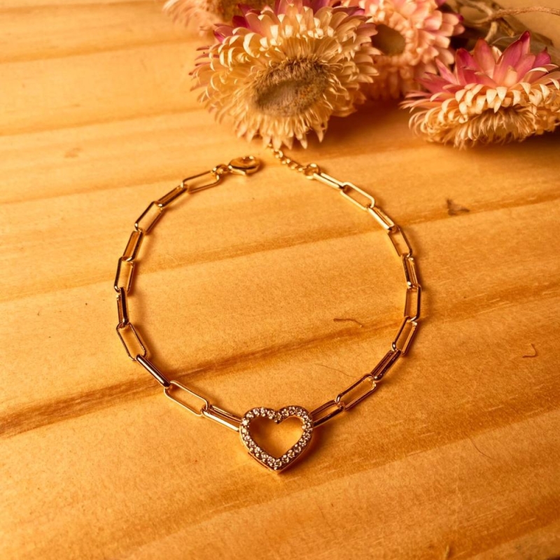 Pulseira cartier com coração cravejado