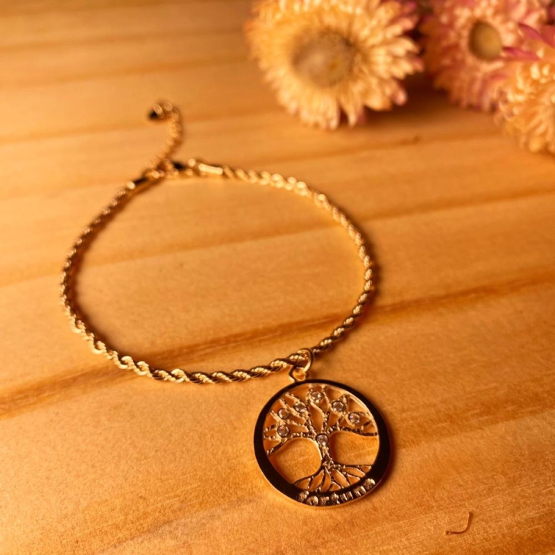 Pulseira cordão pingente arvore da fortuna
