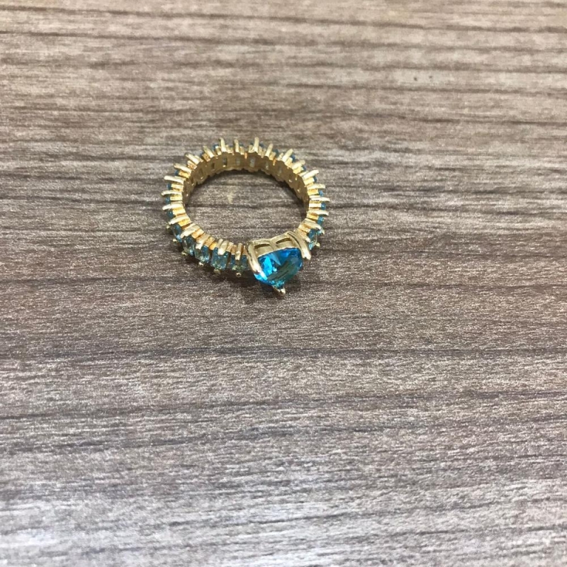 Aliança Cristal coraçao detalhes pedrinha azul