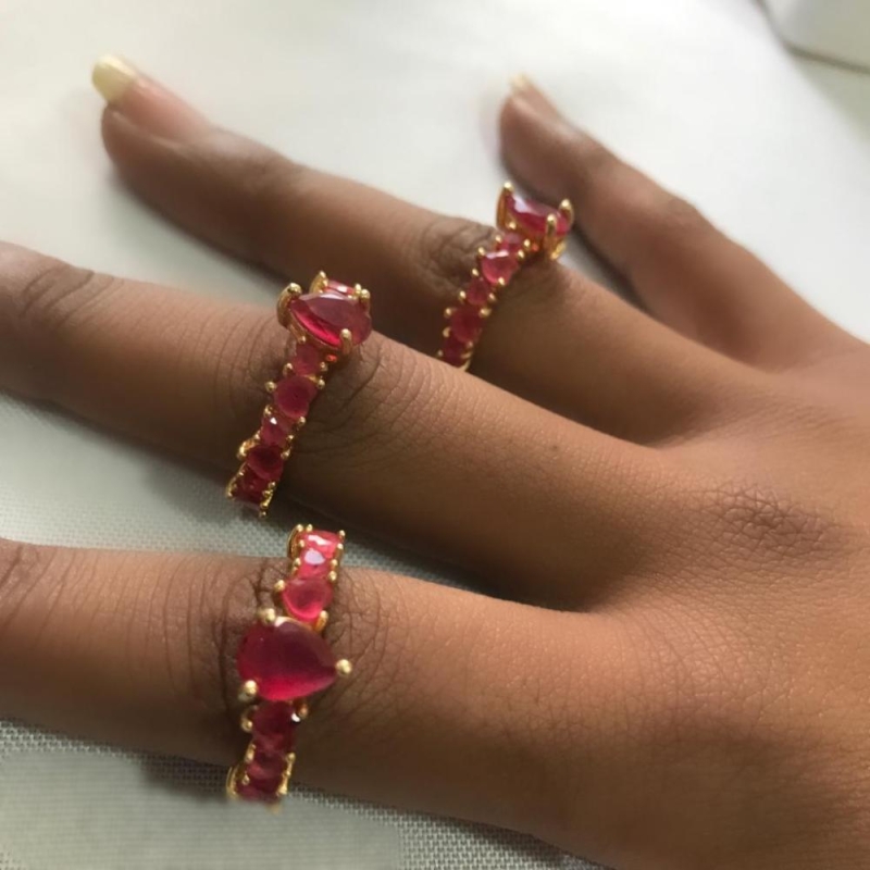 Aliança Cristal Detalhes coraçao rosa