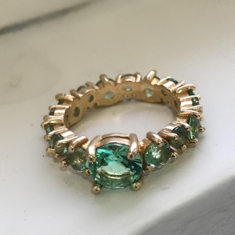 Aliança Cristal Redonda verde