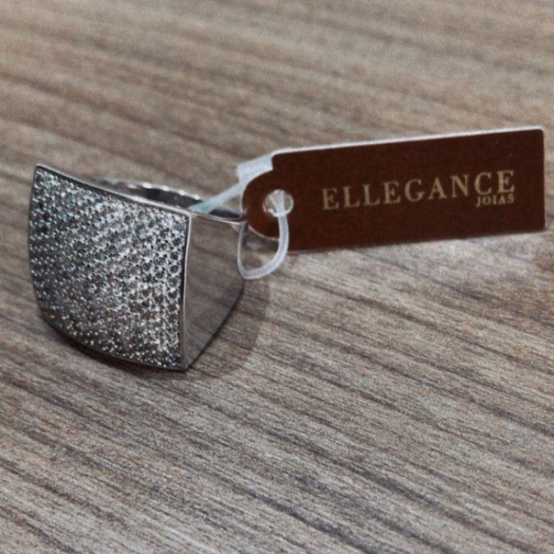 Anel Quadrado Cravejado ouro branco