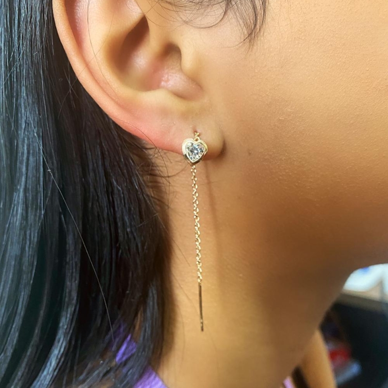 Brinco corrente pendurada coraçao