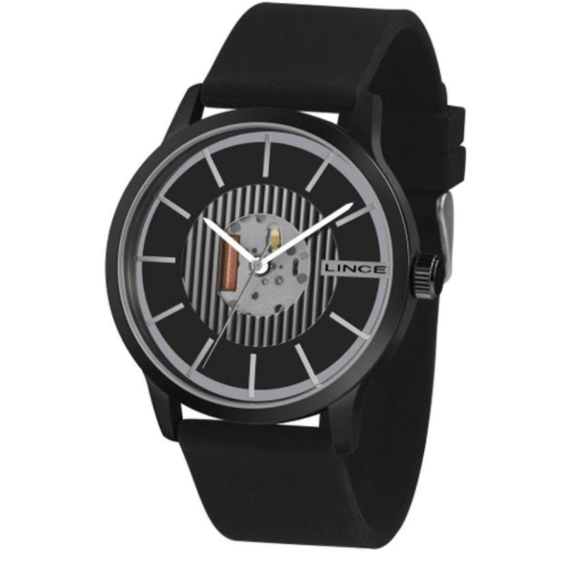 Relogio Lince Redondo Pulseira Emborrachada Preto
