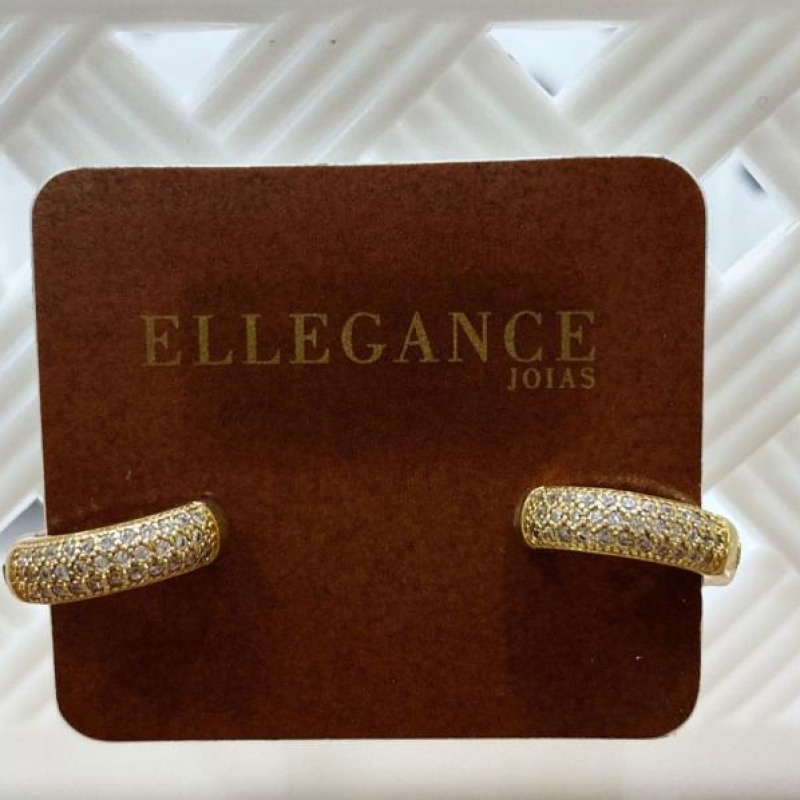 Argola click cravejada 3 linhas branca