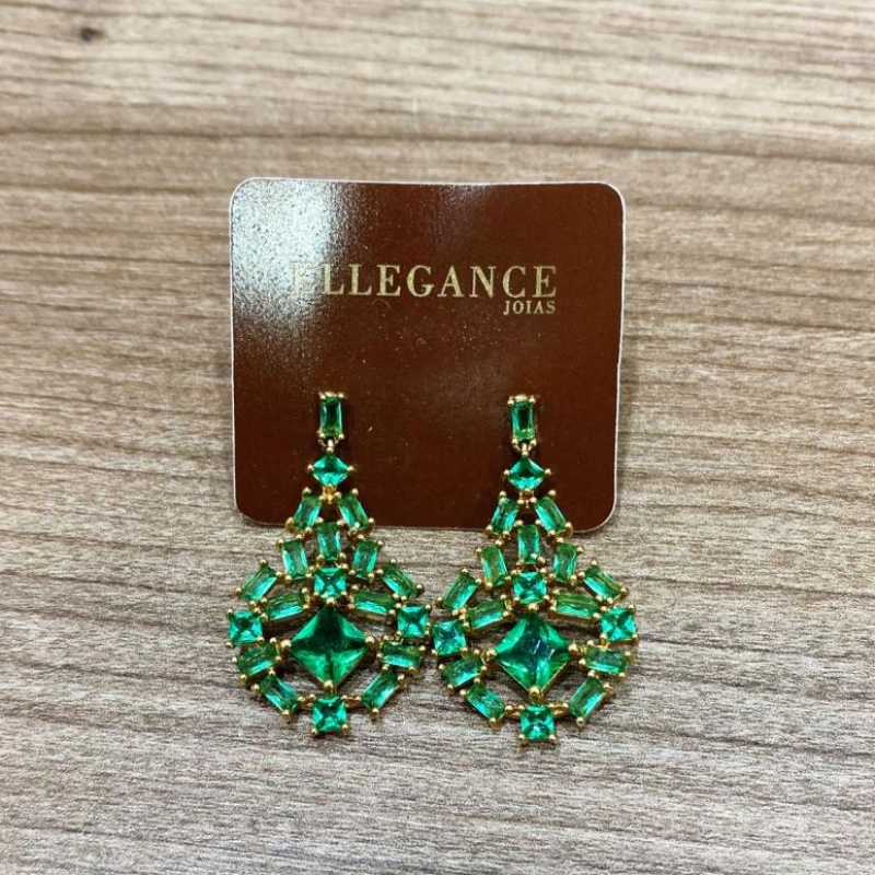 Brinco cristal gota quadradinhos verde