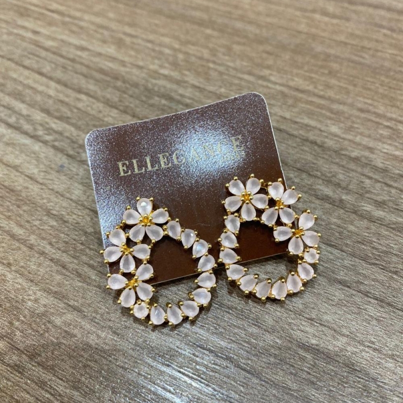 Brinco Cristal oval com flores rose