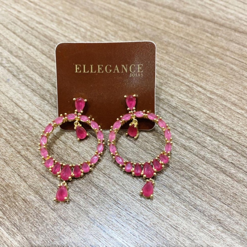Brinco cristal redondo rosa