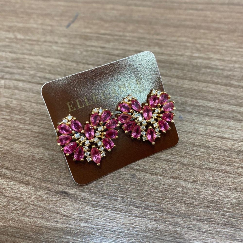 Brinco Cristalino coraçao rosa fraco