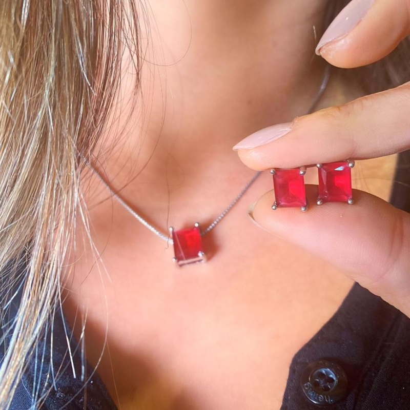 Conjunto colar e brinco cristal 4 garras