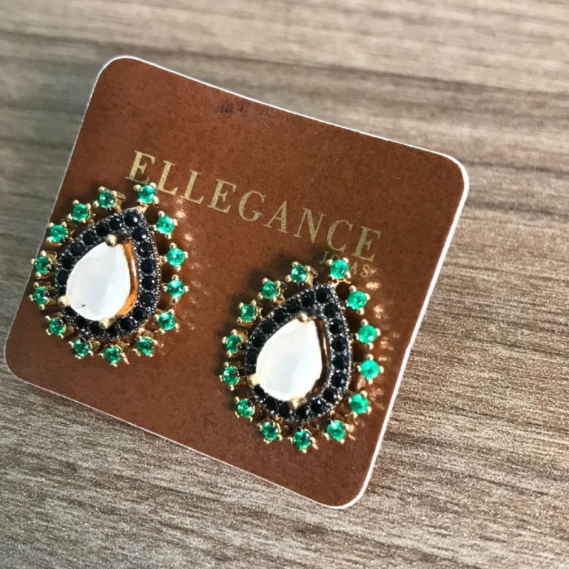 brinco cristal gota três garra