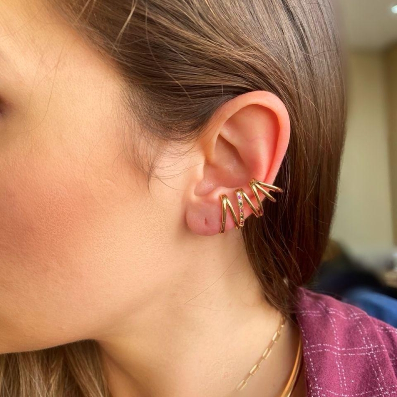 Brinco Ear cuff linhas lisa 1 cravejada colorida