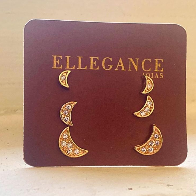 Brinco trio lua cravejada