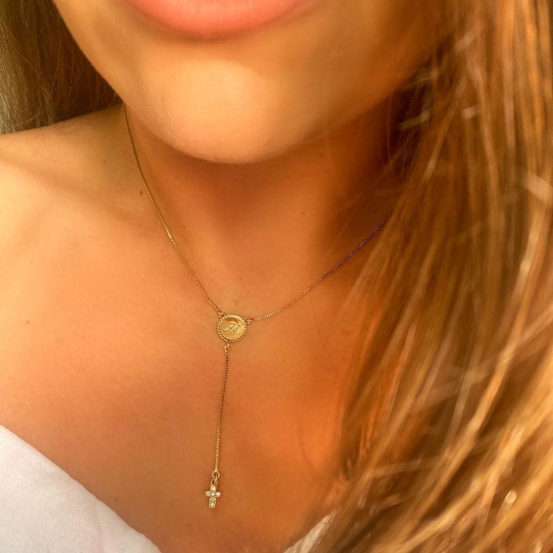 Colar medalha fé com cruz