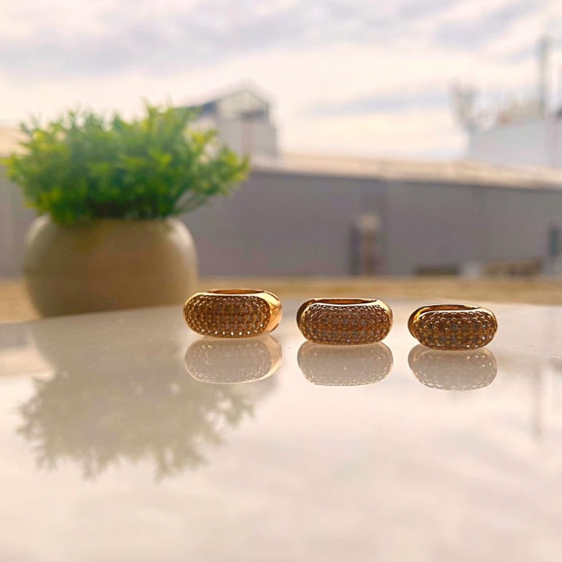 Trio de argolas click pavê branco luxo