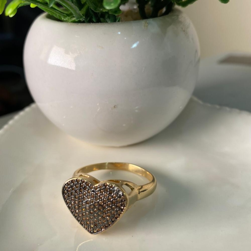 Anel coraçao cravejado