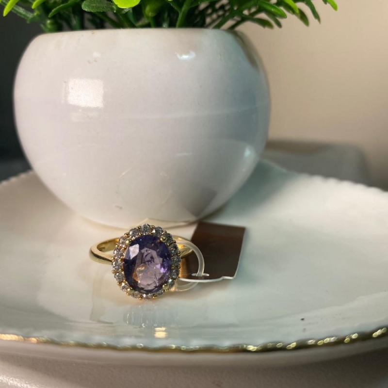 Anel cristal cravejado na volta lilas
