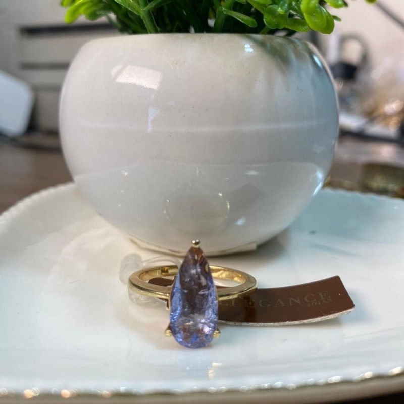 Anel cristal gota lilas
