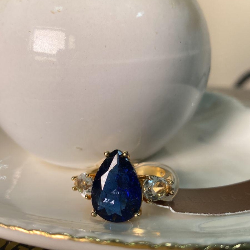 Anel oval cristal azul
