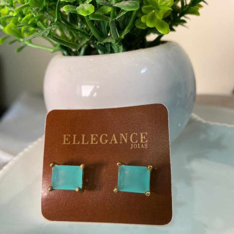 Brinco cristal 4 garras quadrado azul pequeno