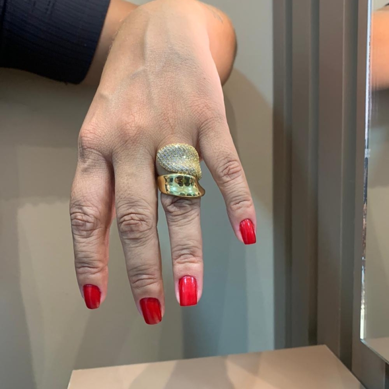 Anel duas voltas liso e cravejado