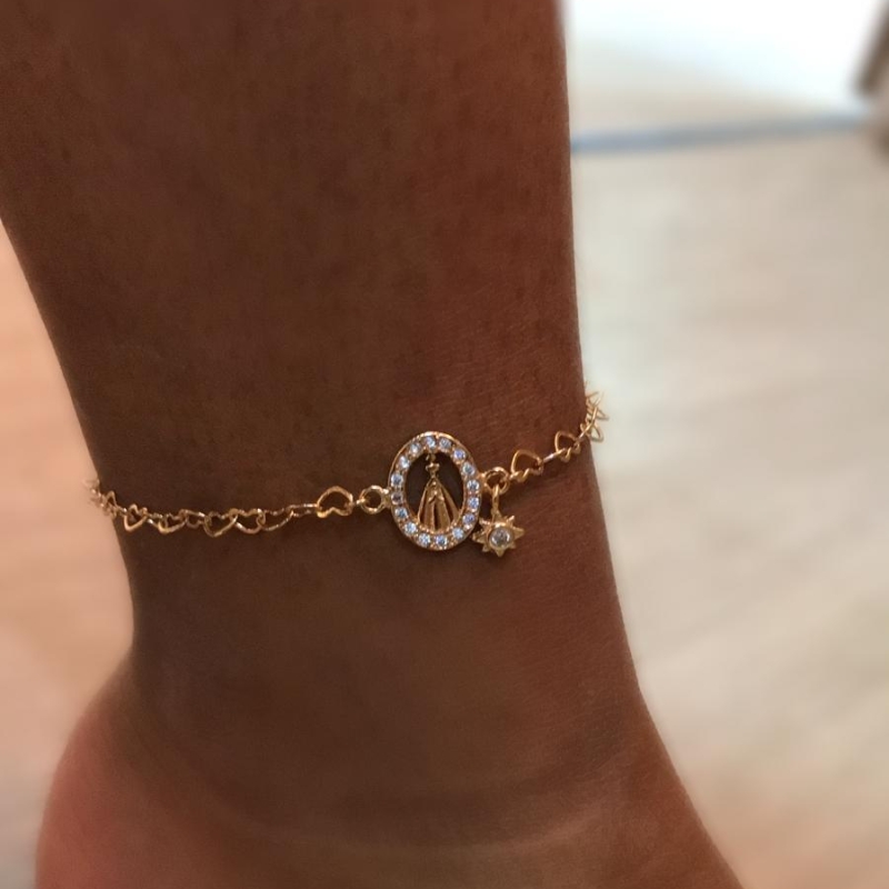 tornozeleira santa  com flor cristal