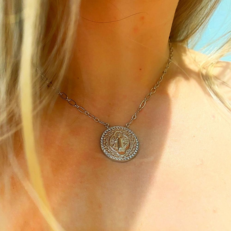 colar medalha são bento cristal