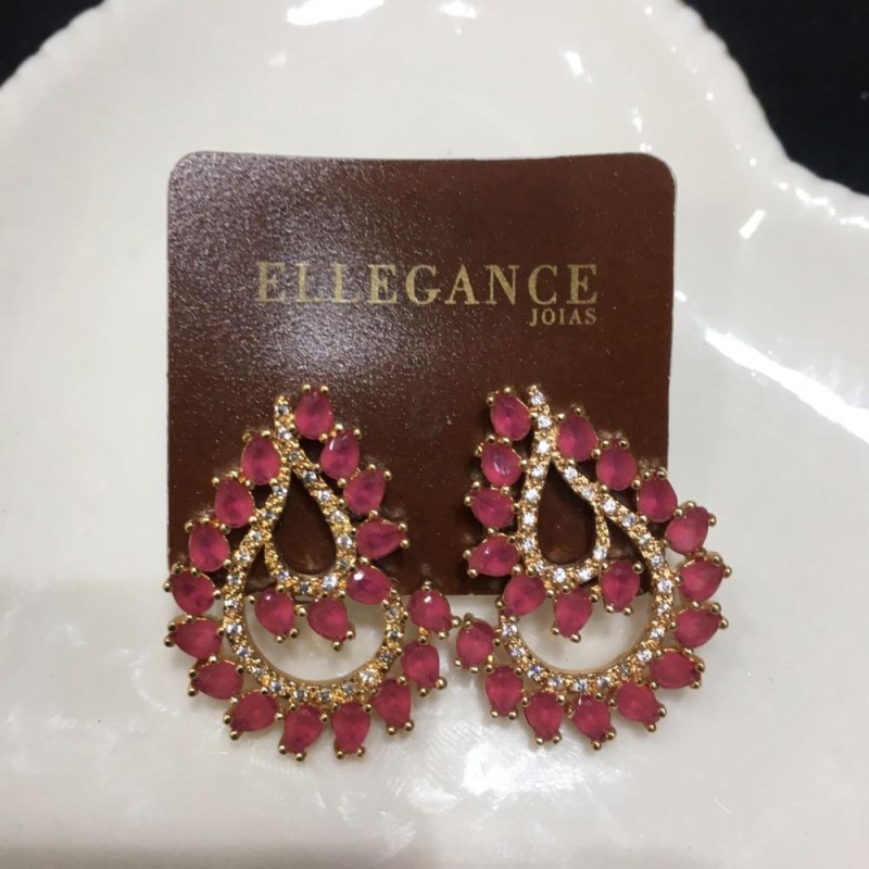 brinco cristal e zircônia rosa