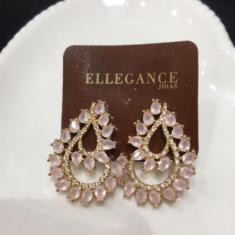 brinco cristal e zircônia rosa claro